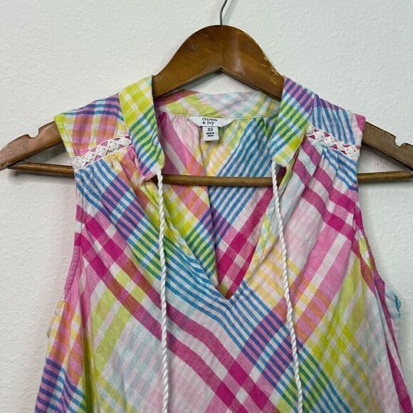 Crown & Ivy Multicolor Ruffle Striped Sleeveless Linen Blend Tank Top Women’s XS - Picture 2 of 12